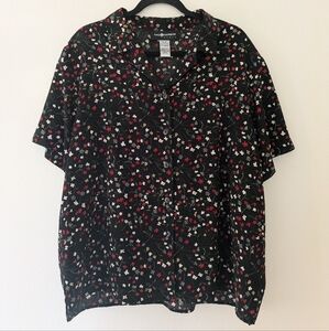 Vintage Sag Harbor Black Floral Button Up Collared Top sz 1X 90s Casual